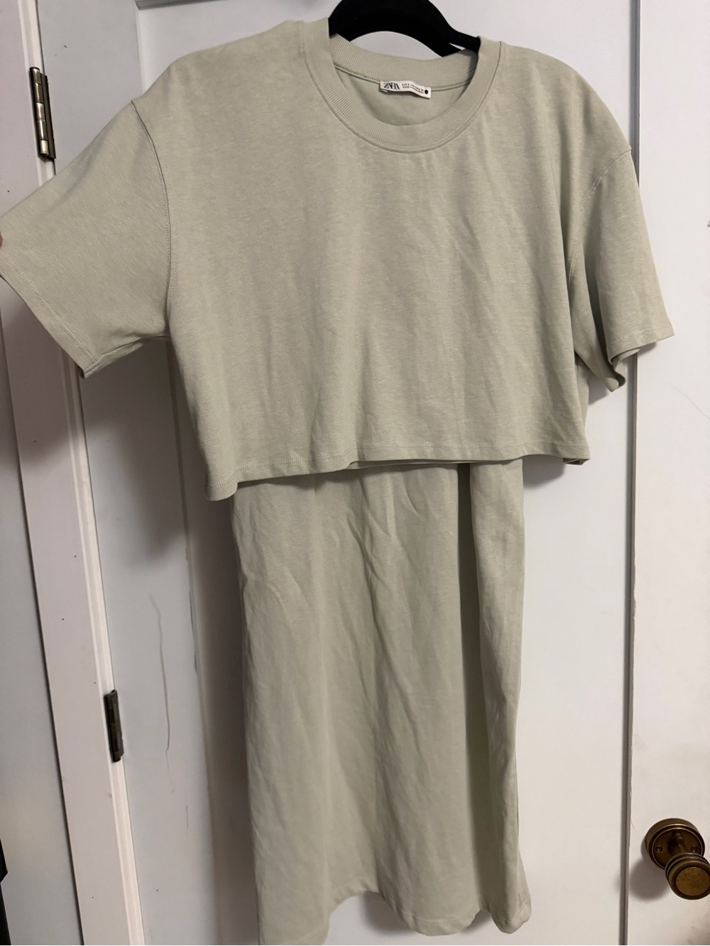 ZARA Womens Sage Green Cropped Tee and skirt Casual Two-Piece